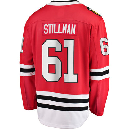 C.Blackhawks #61 Riley Stillman Fanatics Branded Home Breakaway Player Jersey Red Stitched American Hockey Jerseys CustomName