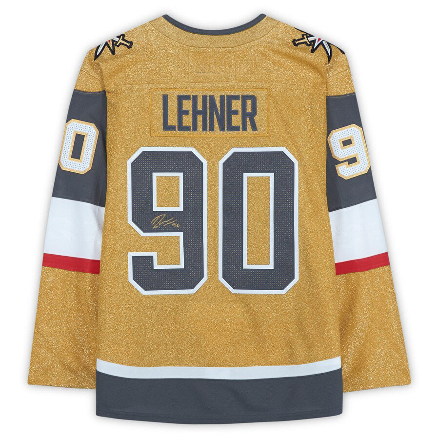 V.Golden Knights #90 Robin Lehner Fanatics Authentic Autographed Gold Alternate Authentic Jersey Hockey Jerseys CustomName