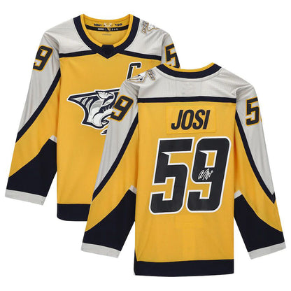 N.Predators #59 Roman Josi Fanatics Authentic Autographed 2020-21 Reverse Retro Gold Stitched American Hockey Jerseys CustomName