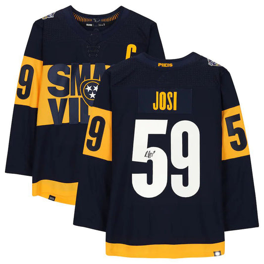 N.Predators #59 Roman Josi Fanatics Authentic Autographed 2022 Stadium Series Jersey Navy Stitched American Hockey Jerseys CustomName