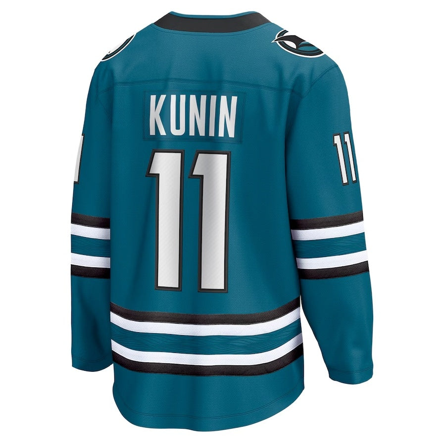 SJ.Sharks #11 Luke Kunin Fanatics Home Breakaway Player Jersey - Teal Stitched American Hockey Jerseys CustomName