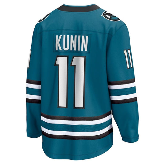 SJ.Sharks #11 Luke Kunin Fanatics Home Breakaway Player Jersey - Teal Stitched American Hockey Jerseys CustomName