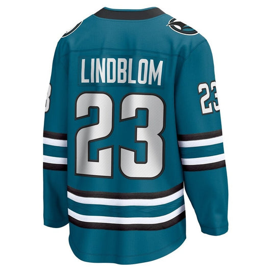 SJ.Sharks #23 Oskar Lindblom Fanatics Home Breakaway Jersey - Teal Stitched American Hockey Jerseys CustomName