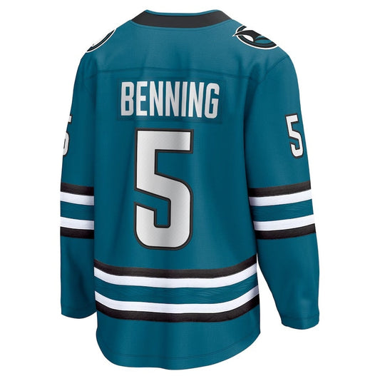 SJ.Sharks #5 Matt Benning Fanatics Home Breakaway Jersey - Teal Stitched American Hockey Jerseys CustomName