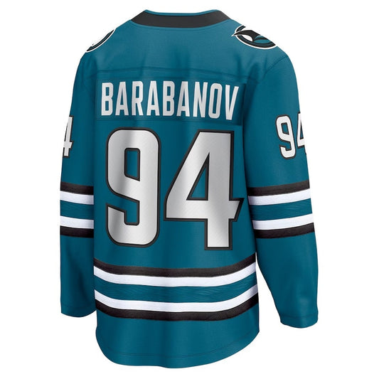 SJ.Sharks #94 Alexander Barabanov Fanatics Home Breakaway Player Jersey - Teal Stitched American Hockey Jerseys CustomName