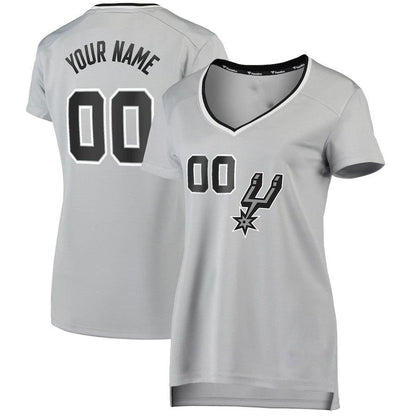 Custom S.Antonio Spurs Fanatics Branded Women's Fast Break Replica Custom Jersey  Silver Statement Edition Stitched Basketball Jersey