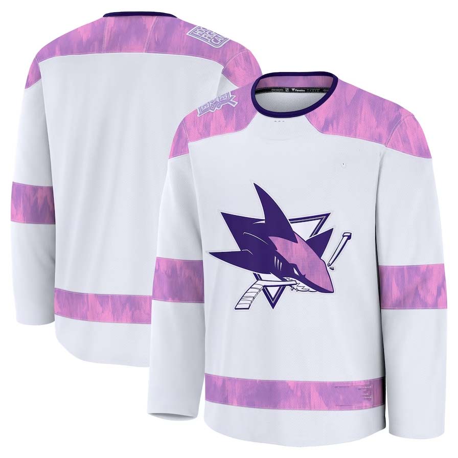 SJ.Sharks Fanatics 2024 Hockey Fights Cancer Practice Jersey - White Stitched American Hockey Jerseys CustomName
