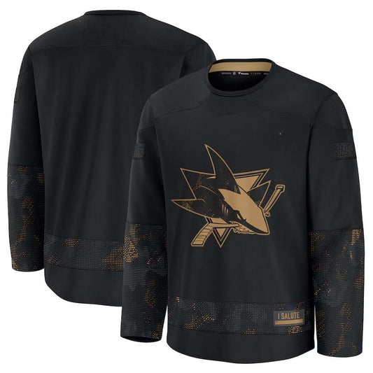 SJ.Sharks Fanatics 2024 Military Appreciation Practice Jersey - Black Stitched American Hockey Jerseys CustomName