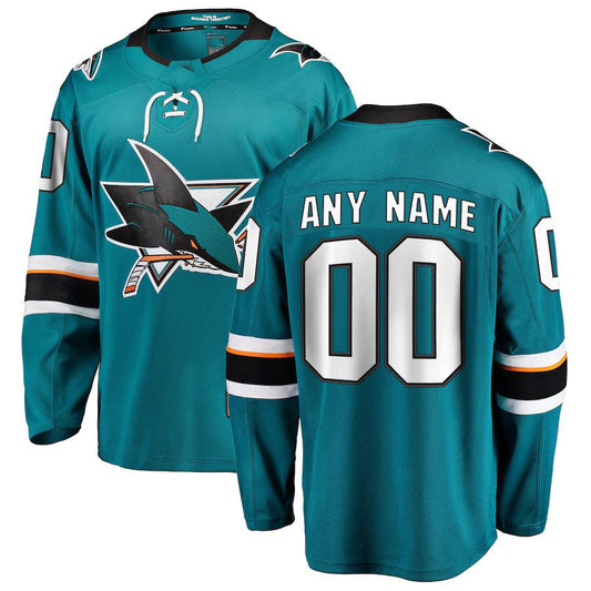 Custom SJ.Sharks Fanatics Branded 2021-22 Home Breakaway Teal Stitched American Hockey Jerseys CustomName