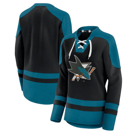 SJ.Sharks Fanatics Branded Net Gain Fleece V-Neck Pullover Sweatshirt  Black Stitched American Hockey Jerseys CustomName
