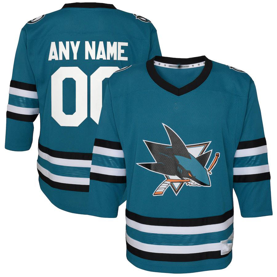 Custom SJ.Sharks Preschool Home Replica Jersey Teal Stitched American Hockey Jerseys CustomName