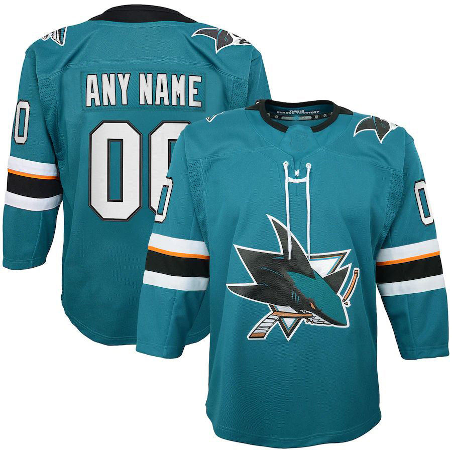 Custom SJ.Sharks 2019-20 Home Premier Teal Stitched American Hockey Jerseys CustomName