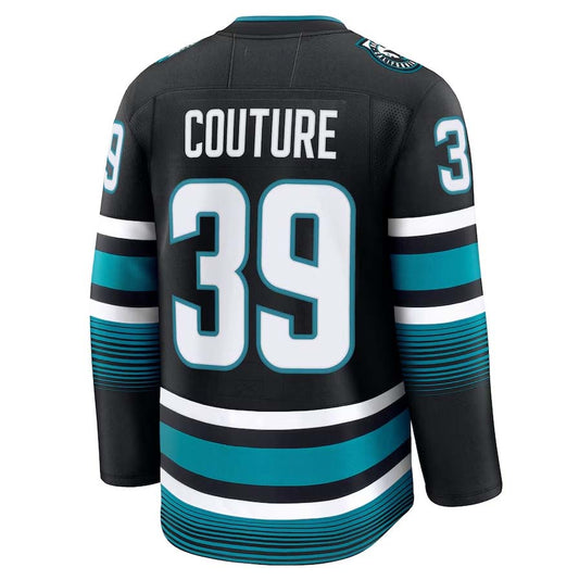 SJ.Sharks #39 Logan Couture Fanatics Alternate Premium Jersey - Black Stitched American Hockey Jerseys CustomName
