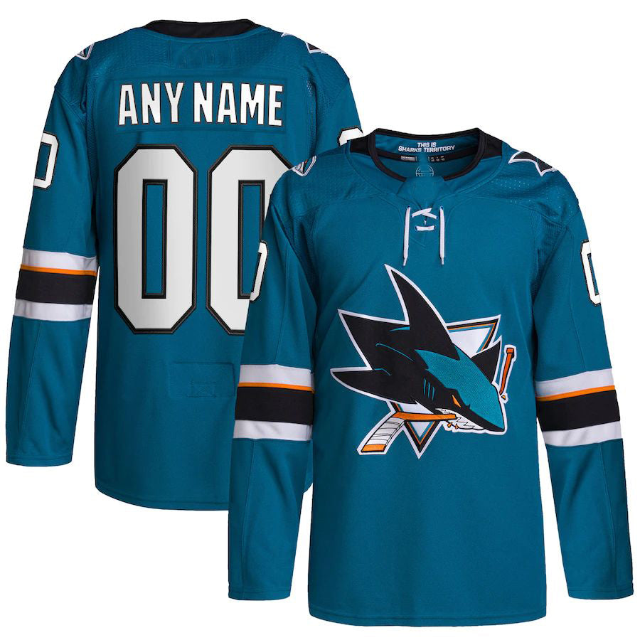 Custom SJ.Sharks 2021-22 Home Primegreen Authentic Pro Jersey Teal Stitched American Hockey Jerseys CustomName