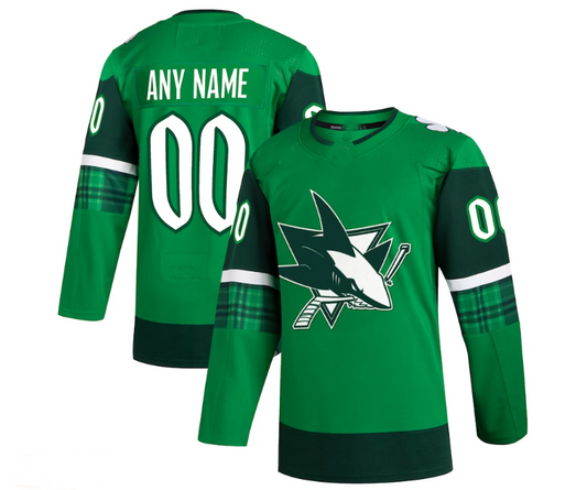 Custom S.Jose Sharks 2023 St. Patrick's Day Primegreen Authentic Jersey - Kelly Green Stitched American Hockey Jerseys CustomName