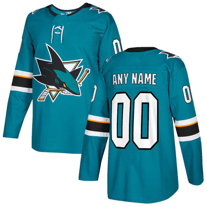 Custom SJ.Sharks Authentic  Jersey  Teal Stitched American Hockey Jerseys CustomName