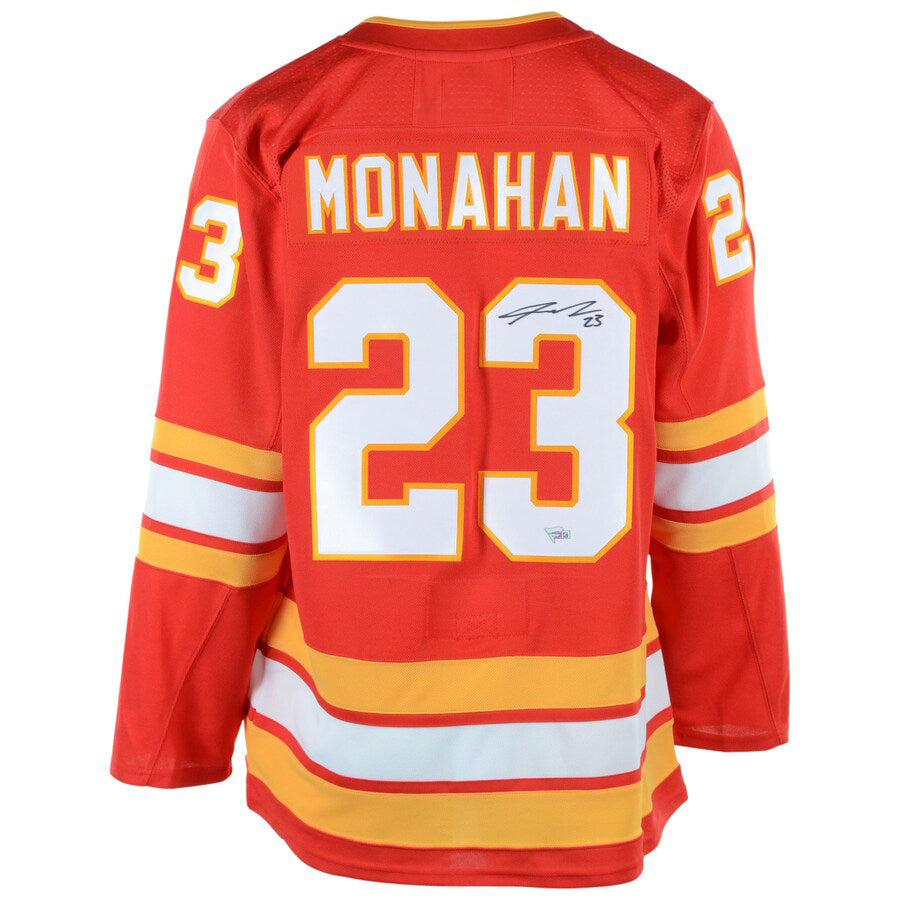 C.Flames #23 Sean Monahan Fanatics Authentic Autographed Alternate Jersey Red Stitched American Hockey Jerseys CustomName