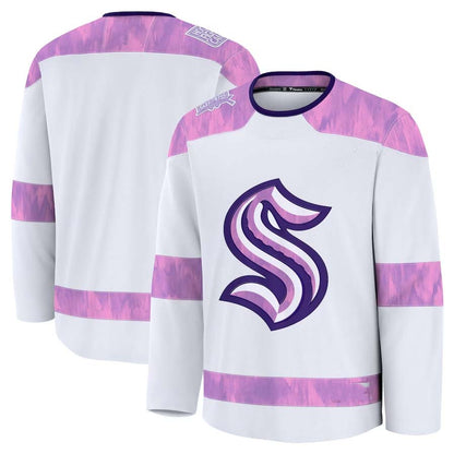 S.Kraken Fanatics 2024 Hockey Fights Cancer Practice Jersey - White Stitched American Hockey Jerseys CustomName