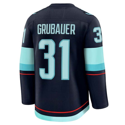 S.Kraken #31 Philipp Grubauer Fanatics Home Premium Jersey - Deep Sea Blue Stitched American Hockey Jerseys CustomName