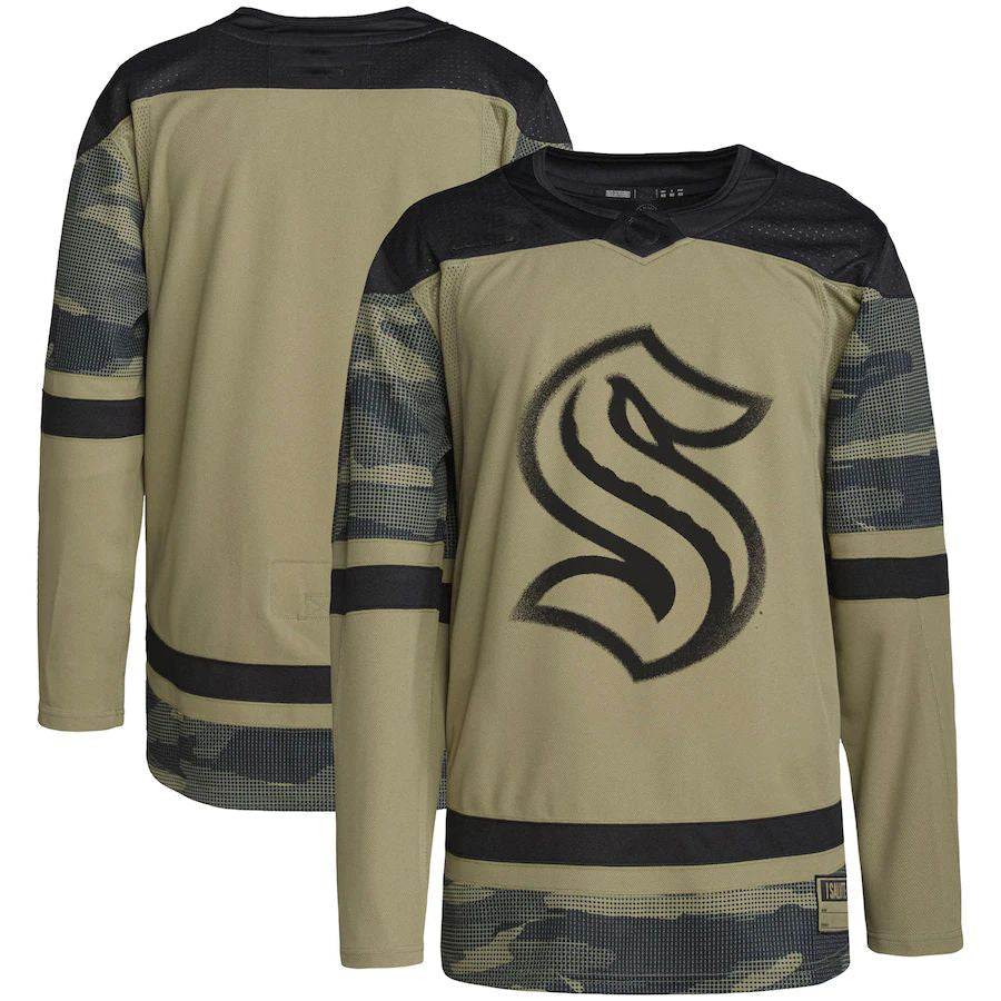 S.Kraken Military Appreciation Team Authentic Practice Jersey  Camo Stitched American Hockey Jerseys CustomName