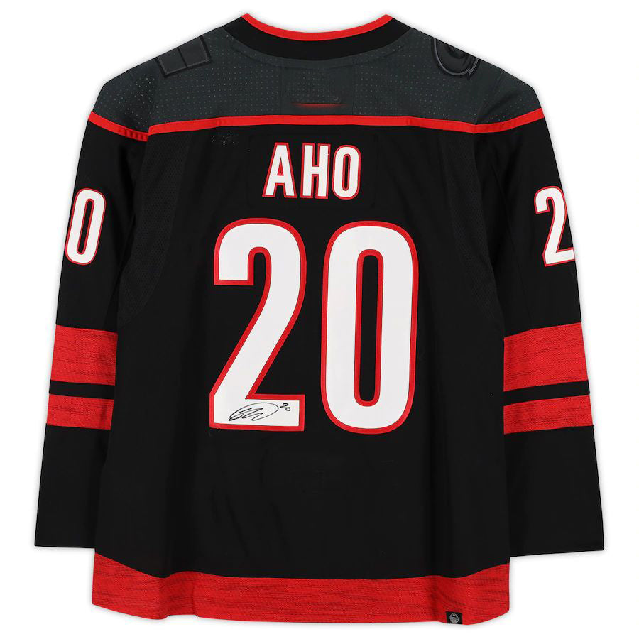 C.Hurricanes #20 Sebastian Aho Fanatics Authentic Autographed Black Alternate Jersey Black Stitched American Hockey Jerseys CustomName