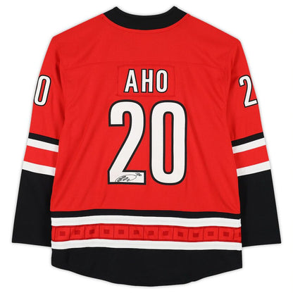 C.Hurricanes #20 Sebastian Aho Fanatics Authentic Autographed Fanatics Breakaway Jersey Red Stitched American Hockey Jerseys CustomName