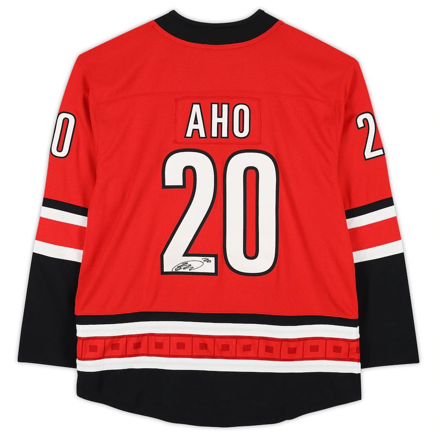 C.Hurricanes #20 Sebastian Aho Fanatics Authentic Autographed Fanatics Breakaway Jersey Red Stitched American Hockey Jerseys CustomName