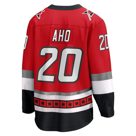 C.Hurricanes #20 Sebastian Aho Fanatics Branded 25th Anniversary Premier Breakaway Player Jersey Red Stitched American Hockey Jerseys CustomName