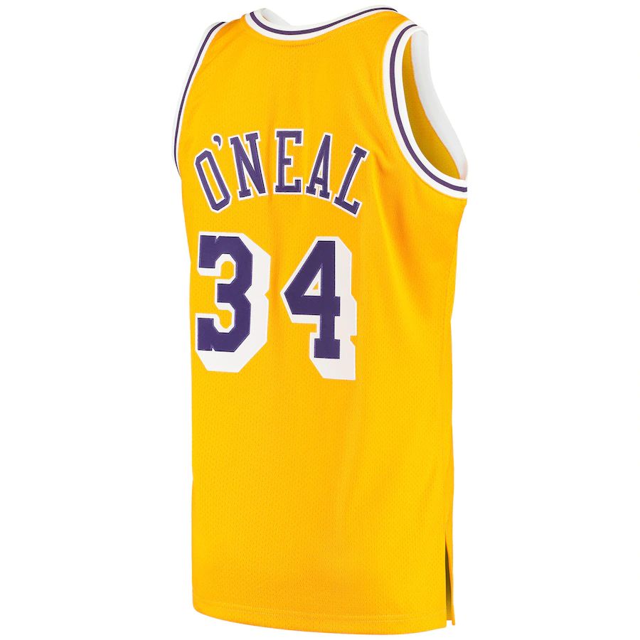 LA.Lakers #34 Shaquille O'Neal Mitchell & Ness 1996-97 Hardwood Classics Authentic Jersey  Gold Stitched American Basketball Jersey