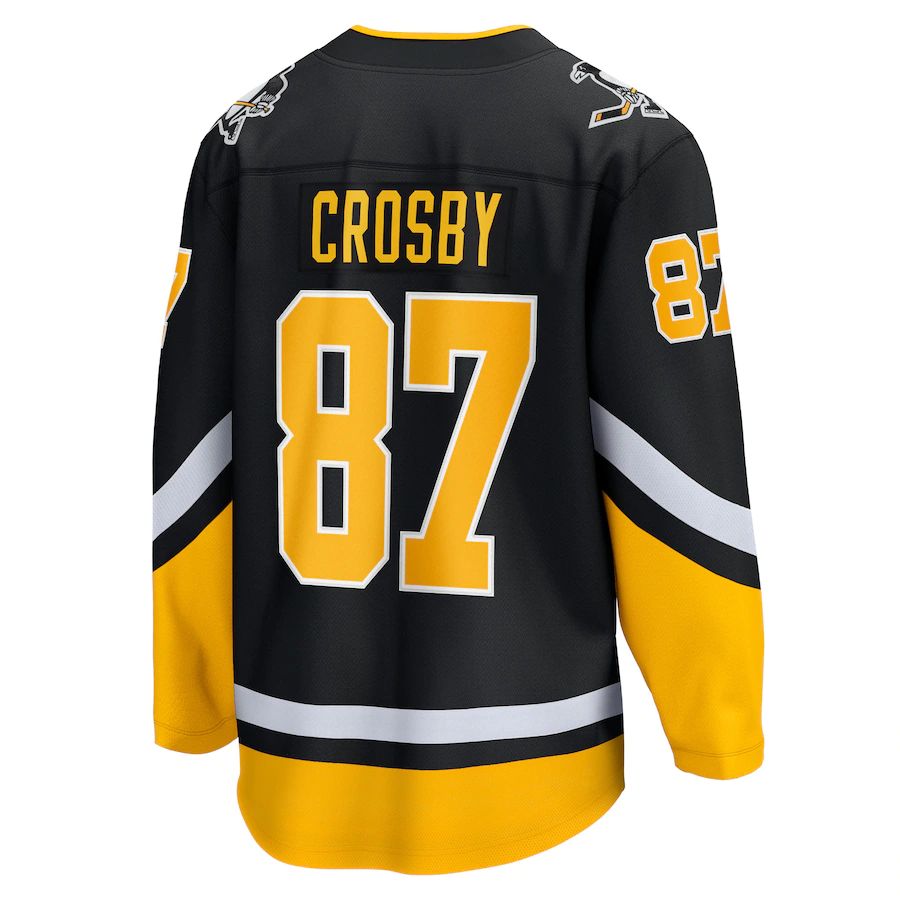 P.Penguins #87 Sidney Crosby Fanatics Branded 2021-22 Alternate Premier Breakaway Player Jersey Black Stitched American Hockey Jerseys CustomName