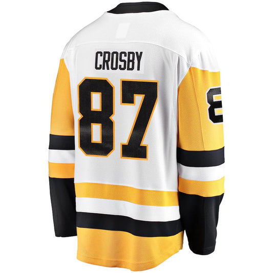 P.Penguins #87 Sidney Crosby Fanatics Branded Captain Away Premier Breakaway Player Jersey White Stitched American Hockey Jerseys CustomName