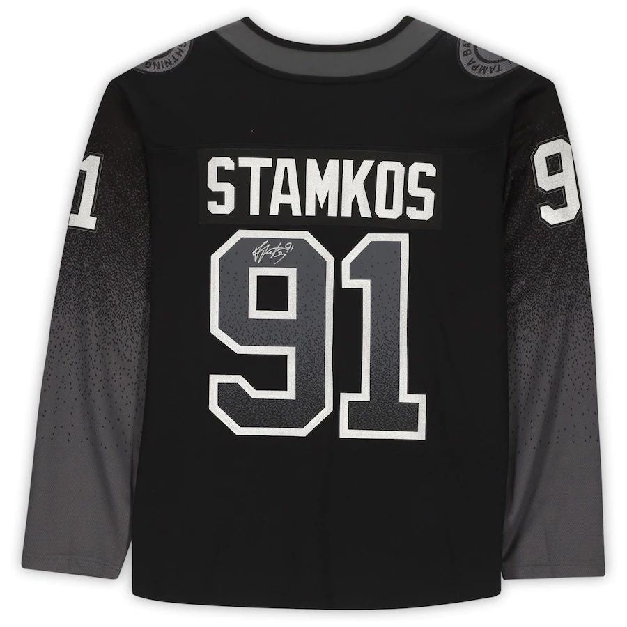 TB.Lightning #91 Steven Stamkos Fanatics Authentic Autographed Black Alternate Breakaway Jersey Stitched American Hockey Jerseys CustomName
