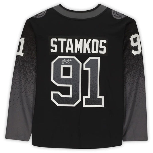 TB.Lightning #91 Steven Stamkos Fanatics Authentic Autographed Black Alternate Breakaway Jersey Stitched American Hockey Jerseys CustomName