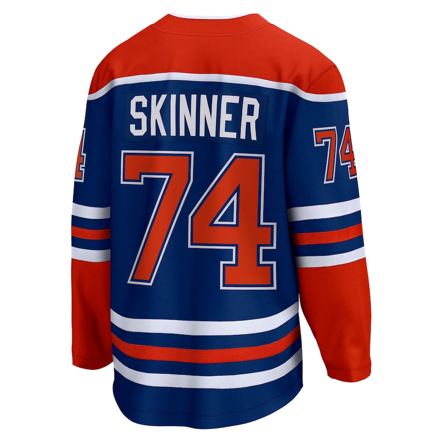 E.Oilers #74 Stuart Skinner Fanatics Branded Home Breakaway Player Jersey Royal Stitched American Hockey Jerseys CustomName