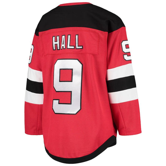 NJ.Devils #9 Taylor Hall Home Premier Player Jersey Red Stitched American Hockey Jerseys CustomName