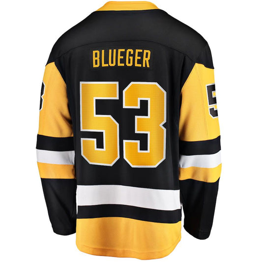 P.Penguins #53 Teddy Blueger Fanatics Branded Home Breakaway Player Jersey Black Stitched American Hockey Jerseys CustomName