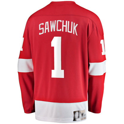 D.Red Wings #1 Terry Sawchuk Fanatics Branded Premier Breakaway Retired Player Jersey Red Stitched American Hockey Jerseys CustomName