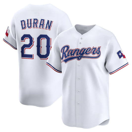 Texas Rangers #20 Ezequiel Dur¨¢n Home Limited Player Jersey - White Stitched Baseball Jersey