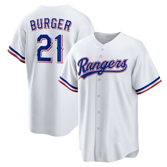 Texas Rangers #21 Jake Burger Home Replica Jersey - White Stitched Baseball Jersey
