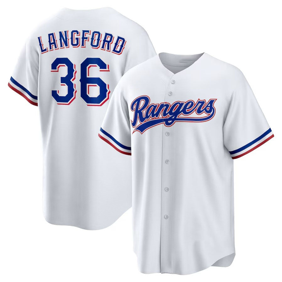 Texas Rangers #36 Wyatt Langford Home Replica Jersey - White Stitched Baseball Jersey