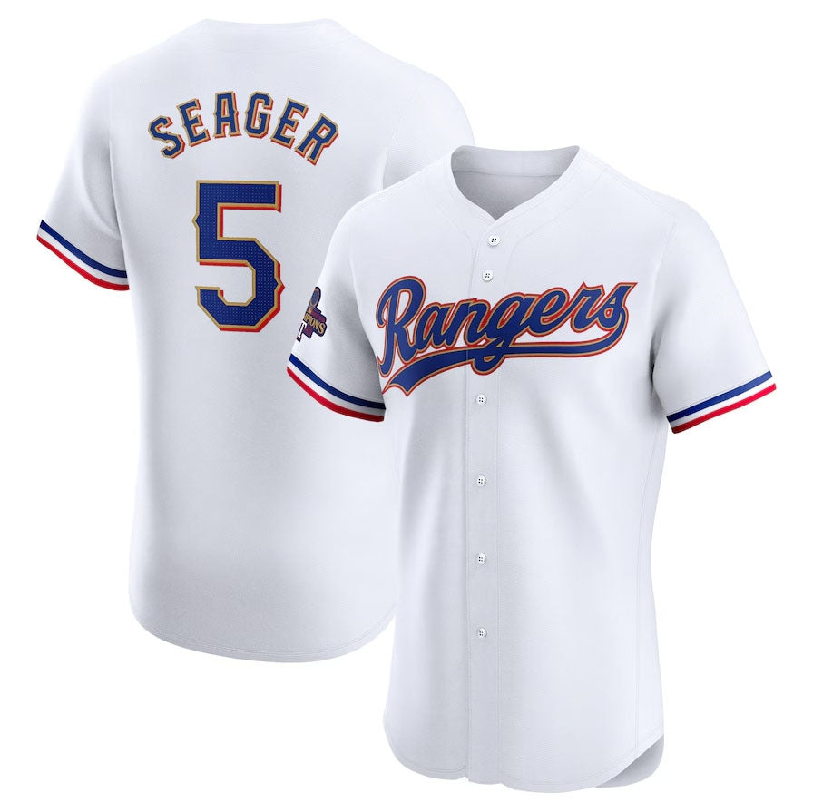 Texas Rangers #5 Corey Seager 2024 Gold Collection Elite Player Jersey ¨C White Baseball Jerseys