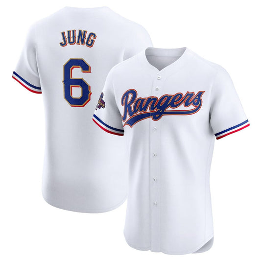 Texas Rangers #6 Josh Jung 2024 Gold Collection Elite Player Jersey ¨C White Baseball Jerseys