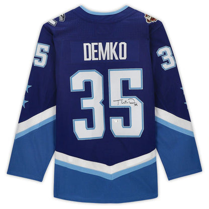 V.Canucks #35 Thatcher Demko Fanatics Authentic Autographed 2022 All-Star Game Jersey  Blue Stitched American Hockey Jerseys CustomName