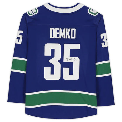 V.Canucks #35 Thatcher Demko Fanatics Authentic Autographed Fanatics Branded Breakaway Jersey Blue Stitched American Hockey Jerseys CustomName