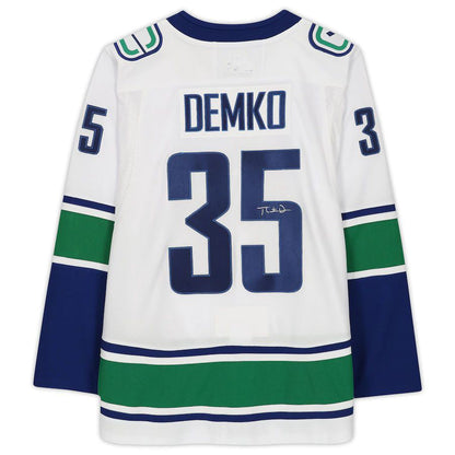 V.Canucks #35 Thatcher Demko Fanatics Authentic Autographed White Jersey Stitched American Hockey Jerseys CustomName