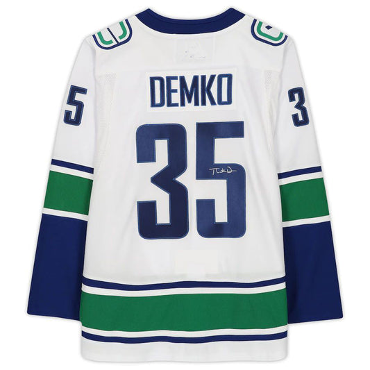 V.Canucks #35 Thatcher Demko Fanatics Authentic Autographed White Jersey Stitched American Hockey Jerseys CustomName