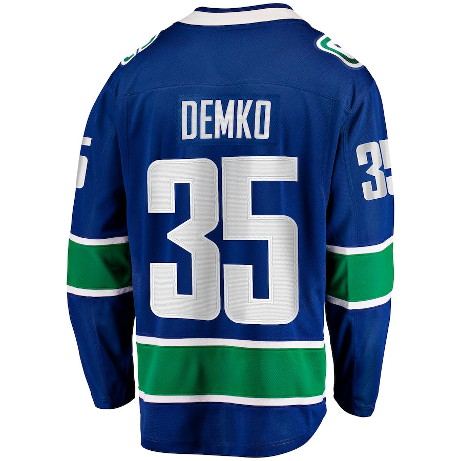 V.Canucks #35 Thatcher Demko Fanatics Branded Home Breakaway Jersey  Blue Stitched American Hockey Jerseys CustomName