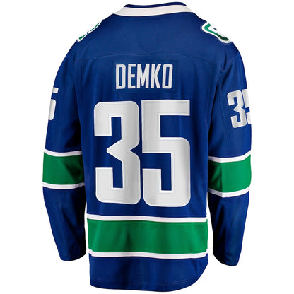 V.Canucks #35 Thatcher Demko Fanatics Branded Home Breakaway Jersey  Blue Stitched American Hockey Jerseys CustomName