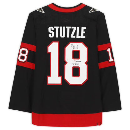 O.Senators #18 Tim Stutzle Fanatics Authentic Autographed with Debut 1-15-21 Inscription Black Stitched American Hockey Jerseys CustomName