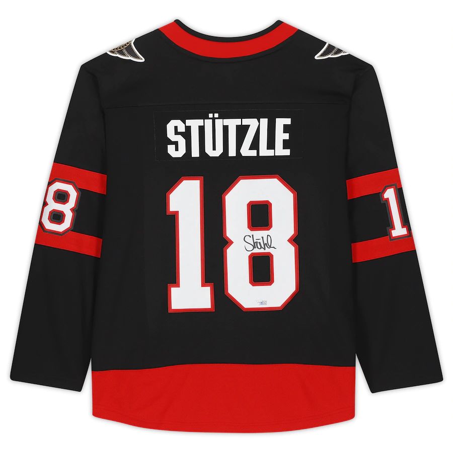 O.Senators #18 Tim Stutzle Fanatics Authentic Autographed Branded Breakaway Jersey Black Stitched American Hockey Jerseys CustomName